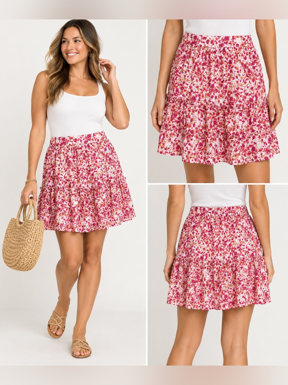 NWT J.Crew Pink Floral Tiered Ruffle Mini Skirt Size Small